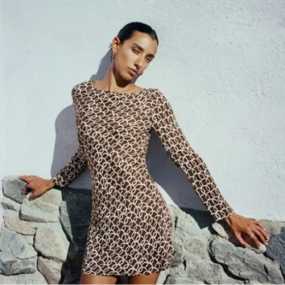 Realisation Par Brown and Cream Mini Dress - Picture 1 of 11